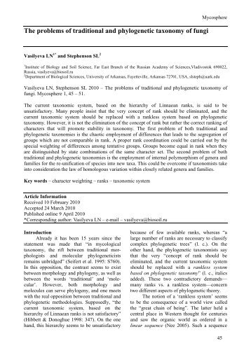 The problems of traditional and phylogenetic taxonomy of fungi