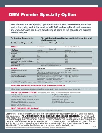 OBM Premier Specialty Option - Oxford Health Plans