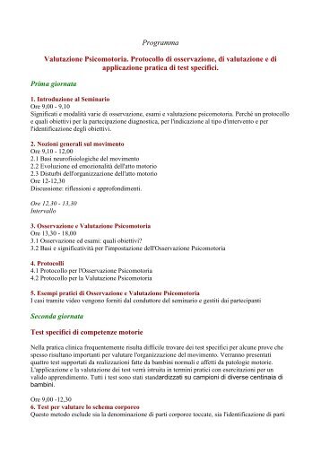 Programma Valutazione Psicomotoria. Protocollo di ... - Sinpia