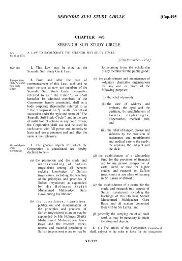 SERENDIB SUFI STUDY CIRCLE [Cap.495 - CommonLII