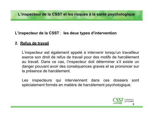 L'inspecteur de la CSST et les risques Ã  la santÃ© ... - Asstsas