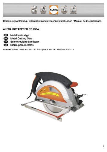 ALFRA ROTASPEED RS 230A Metallkreissäge Metal Cutting Saw ...
