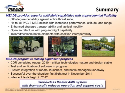 MEADS Program Update - The Medium Extended Air Defense System