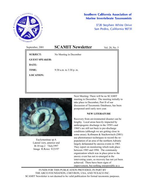 SCAMIT Newsletter Vol. 20 No. 5 2001 September