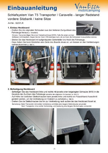 Einbauanleitung Schlafsystem T5 Transporter / Caravelle ohne 3er ...