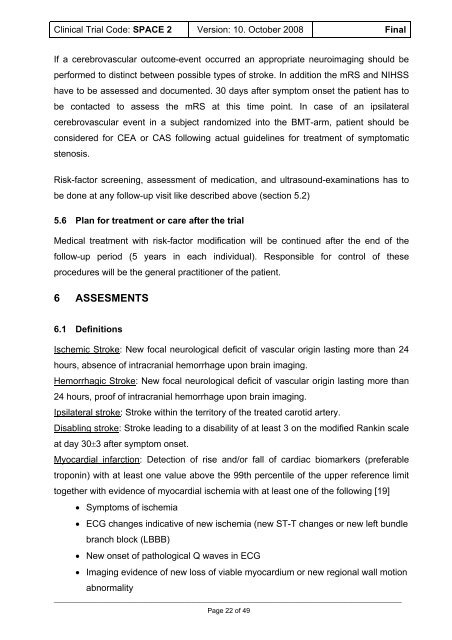 CLINICAL TRIAL PROTOCOL SPACE 2 Stent ... - SPACE-2 Studie