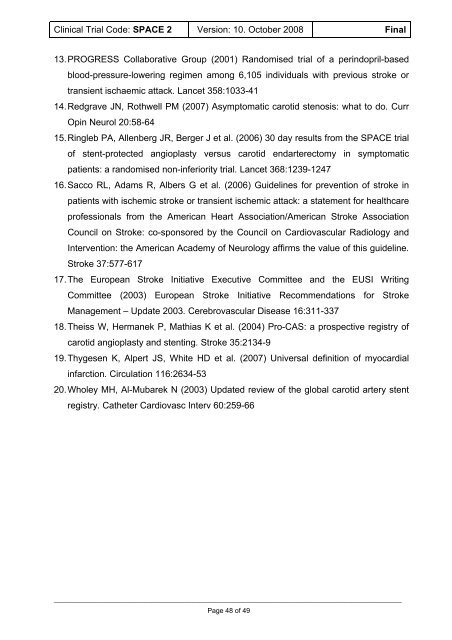 CLINICAL TRIAL PROTOCOL SPACE 2 Stent ... - SPACE-2 Studie