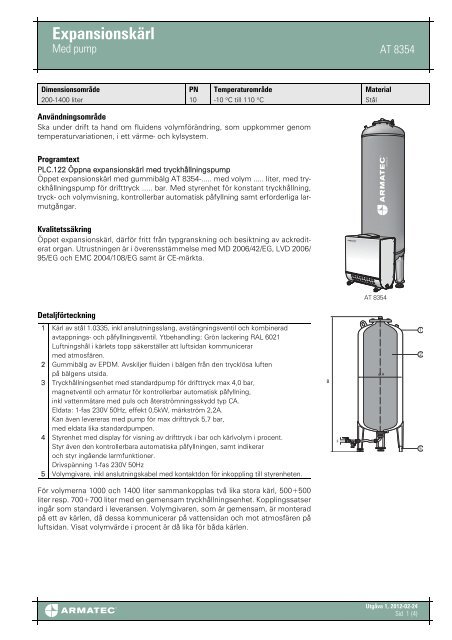 ProduktbladfÃ¶r ExpansionskÃ¤rl - Med pump - Armatec