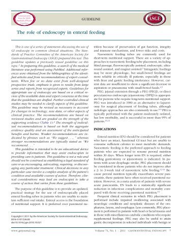 The role of endoscopy in enteral feeding - American Society for ...