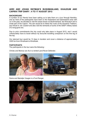 adri and johan snyman's bushmanland, khaudum and caprivi  trip ...