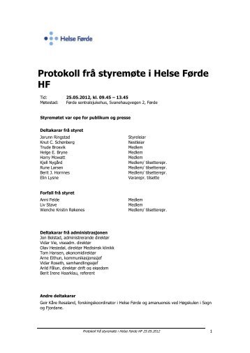 Styreprotokoll HF 25. mai 2012 - Helse FÃ¸rde