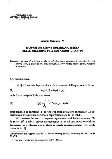 Rappresentazione euleriana estesa delle soluzioni dell'equazione ...