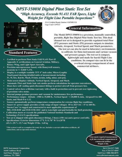 DPST-3500M Digital Pitot Static Test Set - AvionTEq