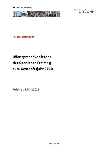 Bilanzpressekonferenz der Sparkasse Freising zum Geschäftsjahr ...