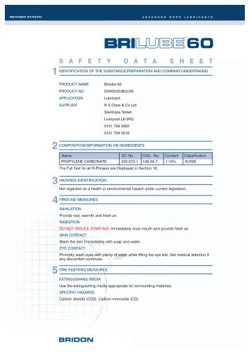 Brilube 60 MSDS - Bridon