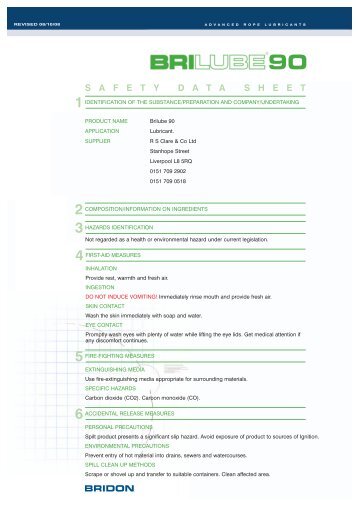 Brilube 90 MSDS - Bridon