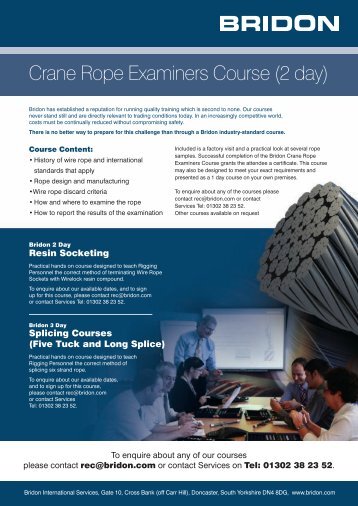 Crane Rope Examiners Course (2 day) - Bridon