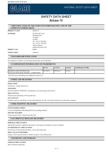 Brilube 70 MSDS - Bridon