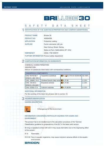 Brilube 30 MSDS - Bridon