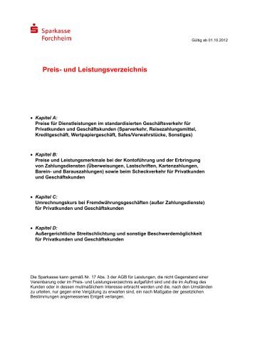 Preis- und Leistungsverzeichnis - Sparkasse Forchheim