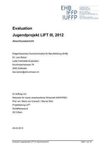 Evaluation Jugendprojekt LIFT III, 2012 - of Lars Balzer