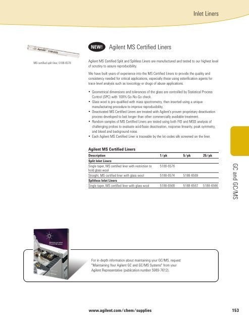 GC and GC/MS Agilent MS Certified Liners Inlet Liners - T.E.A.M.