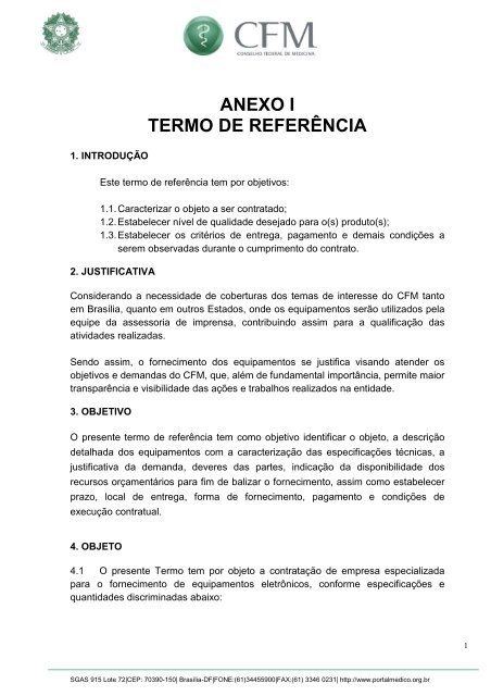 Termo de Referência - Conselho Federal de Medicina