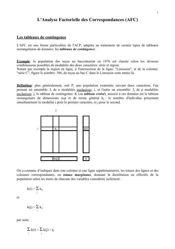 l'analyse factorielle des correspondances - Cours d'économétrie et d ...