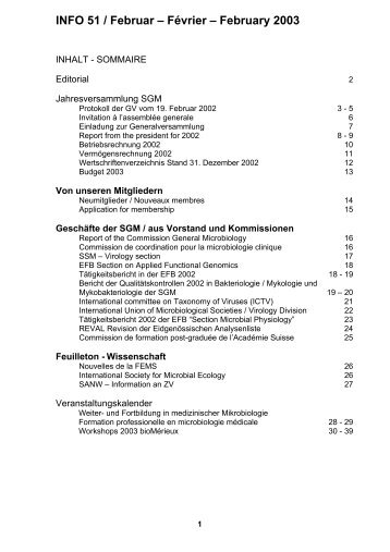 INFO 51 / Februar – Février – February 2003 - Swiss Society for ...