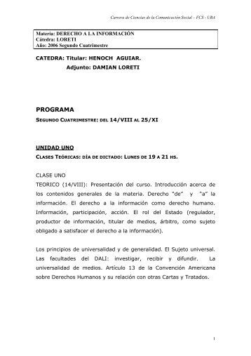 Derecho - Aguiar - 2006 2º - Carrera de Ciencias de la Comunicación