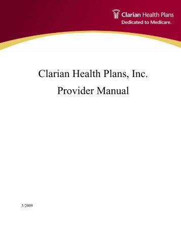Clarian Health Plans, Inc. Provider Manual - IU Health