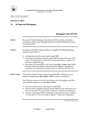 Mortgagee Letter 2013-04 - HUD