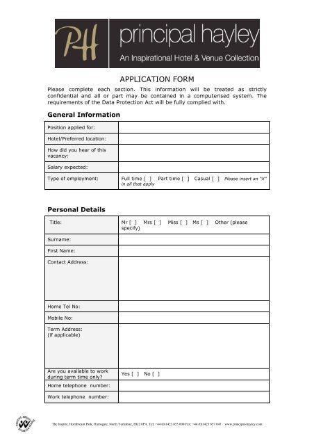 Download the Application Form - Principal Hayley