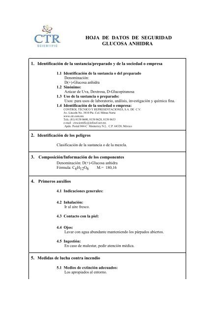 Glucosa Anhidra MSDS - CTR Scientific