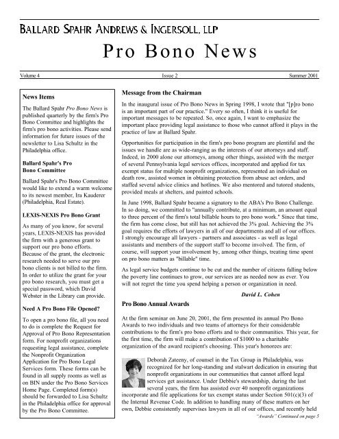 Pro Bono News - Ballard Spahr LLP