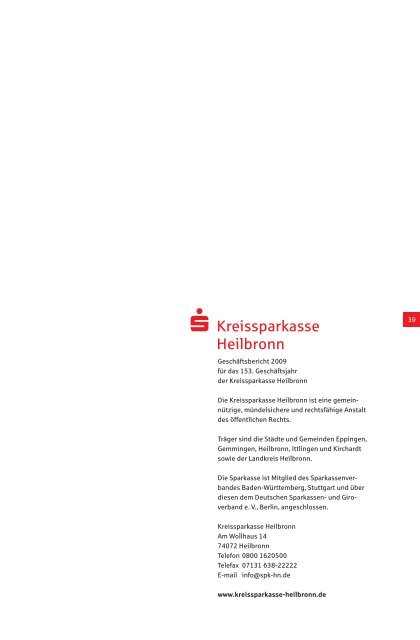 Geschäftsbericht 2009 - Kreissparkasse Heilbronn