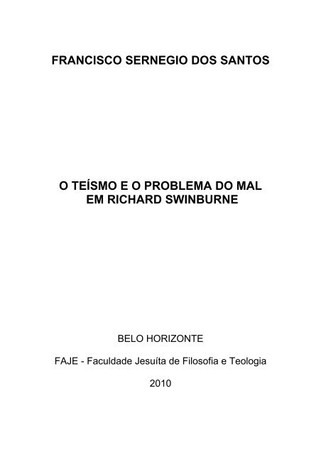 o teÃ­smo e o problema do mal em richard swinburne - FaJe