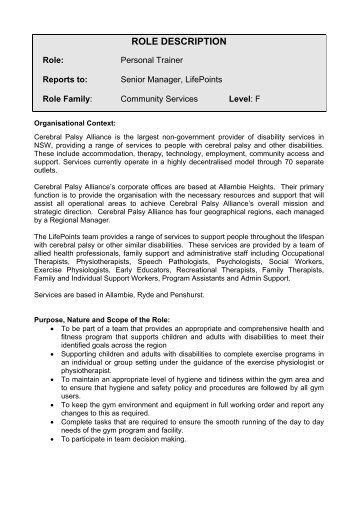 ROLE DESCRIPTION - Cerebral Palsy Alliance