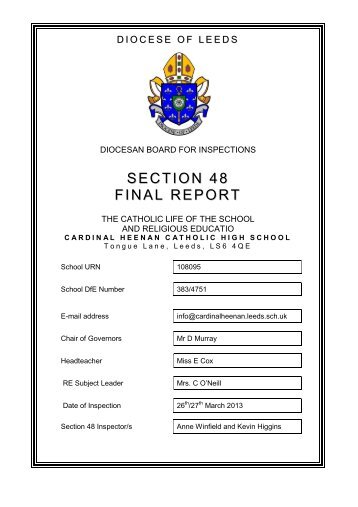 Diocese of Leeds Inspection Report - Cardinal Heenan Catholic ...