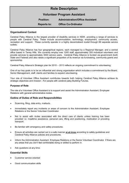 Role Description - Administrative Assistant - Cerebral Palsy Alliance