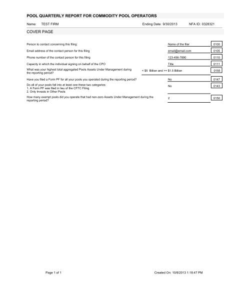 EasyFile CFTC Form PQR Template