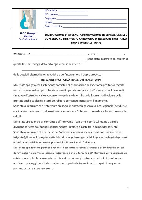 Consenso Ad Intervento Chirurgico Turp Il Crob
