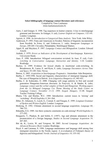 1 Select bibliography of language contact literature and ... - Oulu