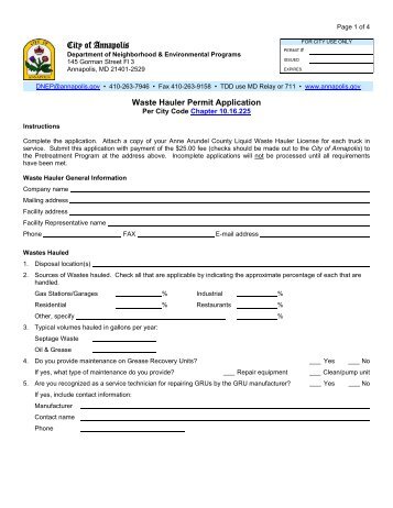 Waste Haulers Application - City of Annapolis