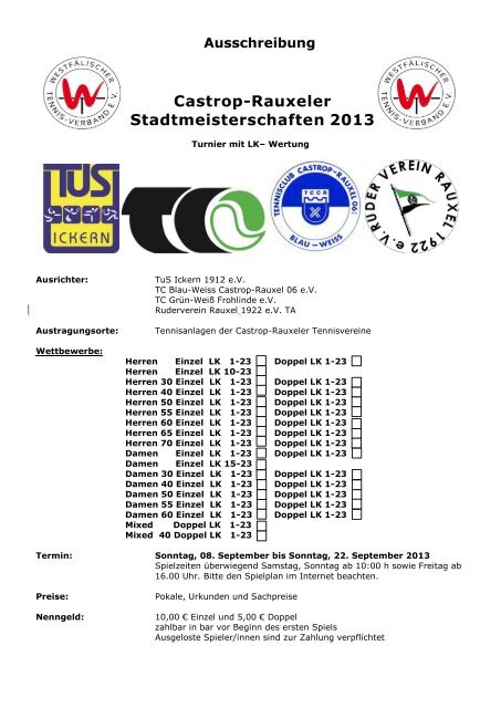 Ausschreibung Castrop-Rauxeler Stadtmeisterschaften 2013