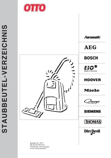 STAUBBEUTEL-VER ZEICHNIS - OTTO Versand