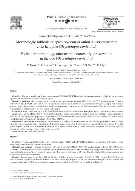 Morphologie folliculaire après cryoconservation du cortex ovarien ...