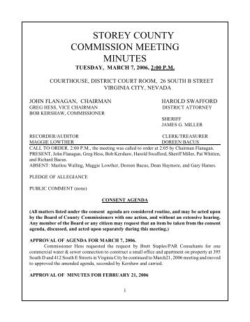 STOREY COUNTY COMMISSION MEETING MINUTES