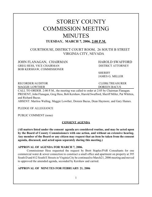 STOREY COUNTY COMMISSION MEETING MINUTES