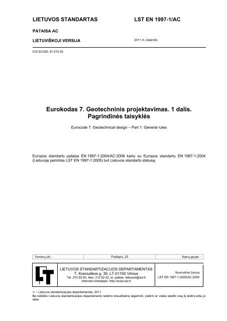 Eurokodas 7. Geotechninis projektavimas. 1 dalis. PagrindinÄs ...